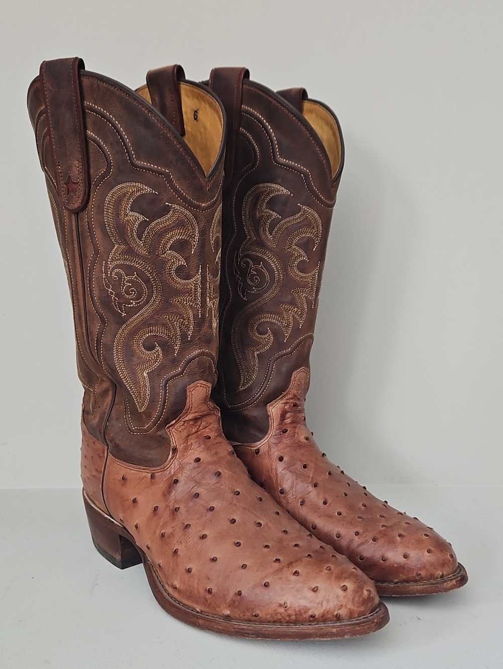 Tony Lama Brown Two-Tone Ostrich Western Boots, Mens 10D